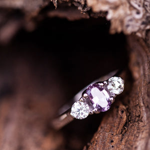 Tri-stone purple sapphire engagement