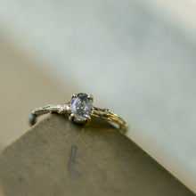 Load image into Gallery viewer, Solitaire branch ring with oval grey diamond

