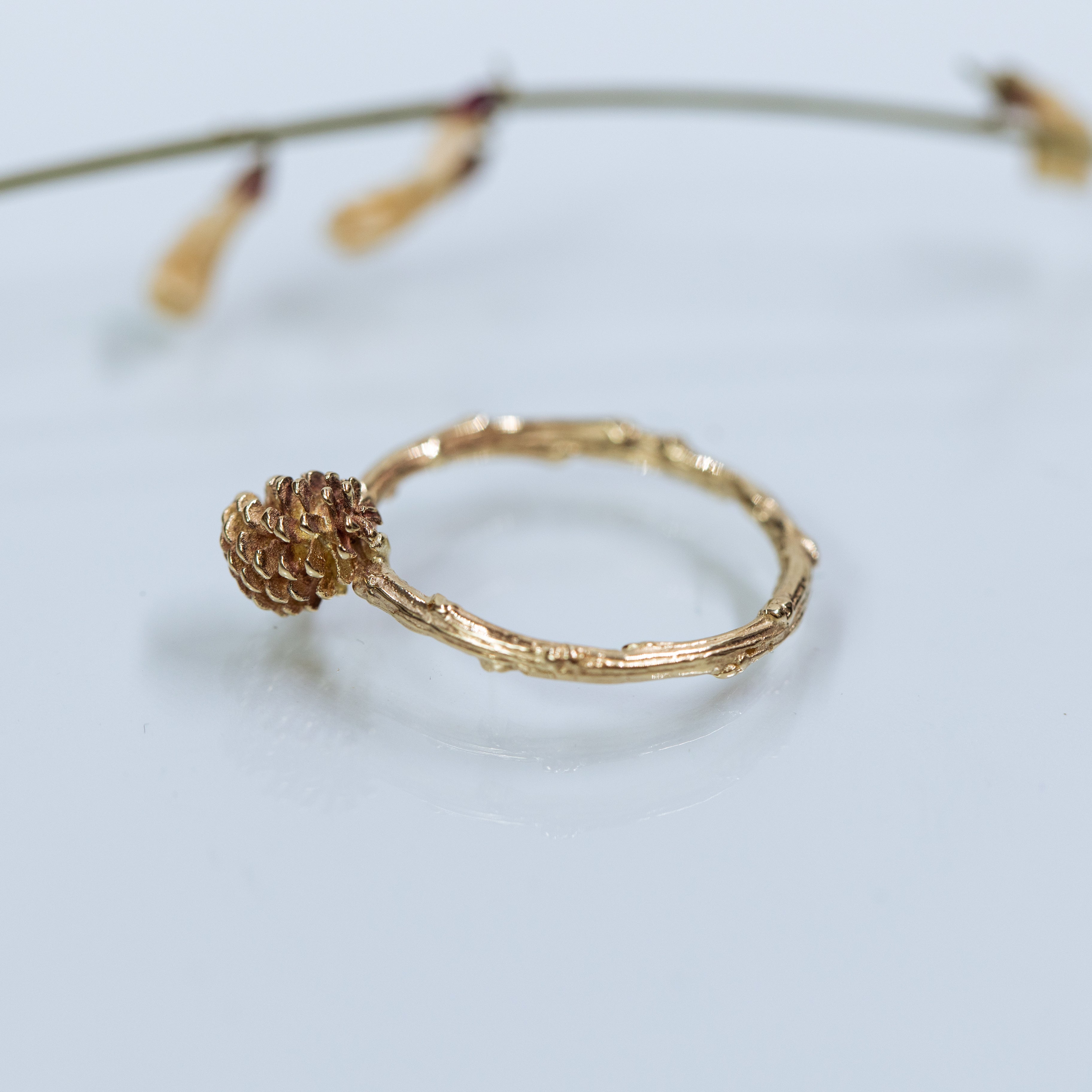 pinecone branch gold ring