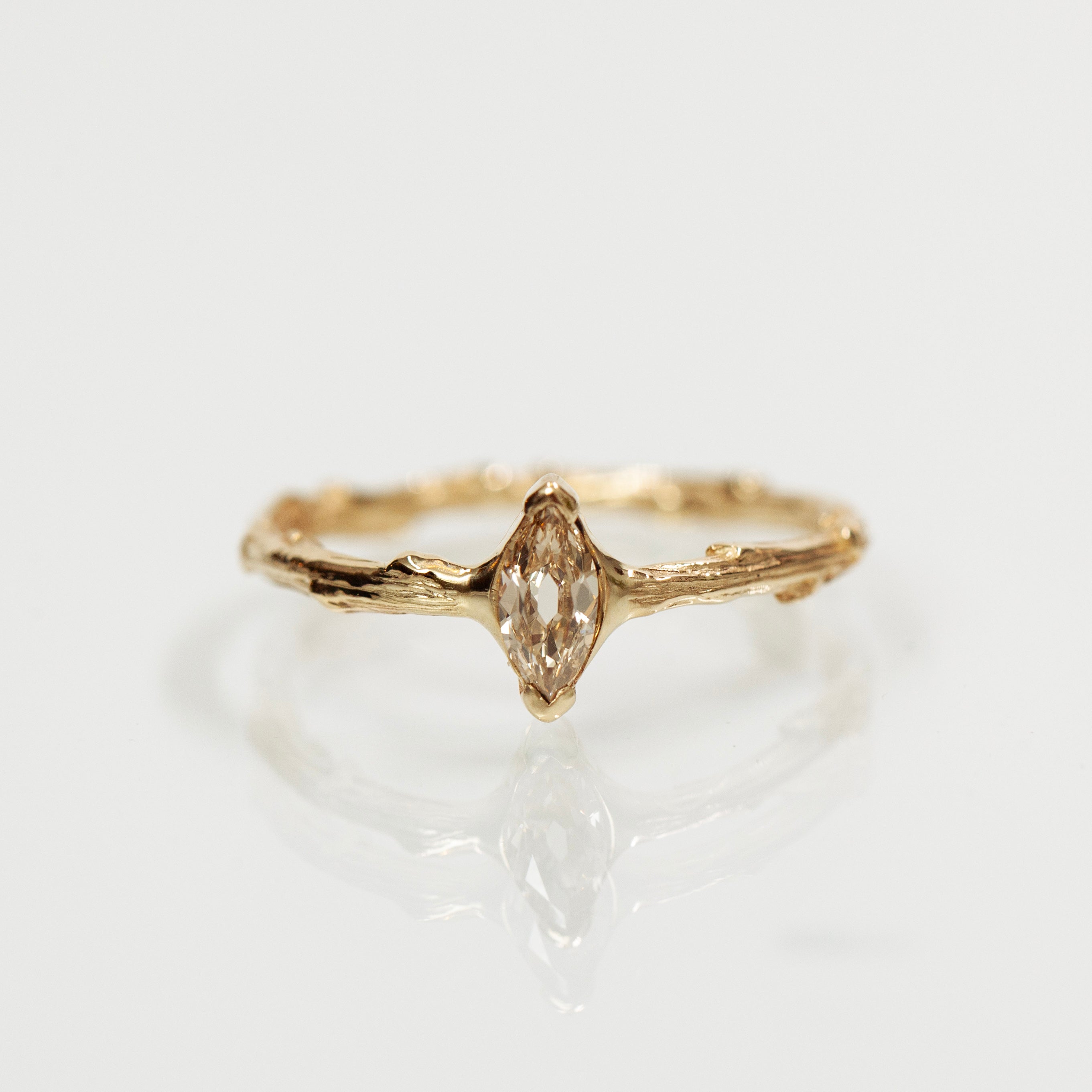 Marquise diamond gold branch ring