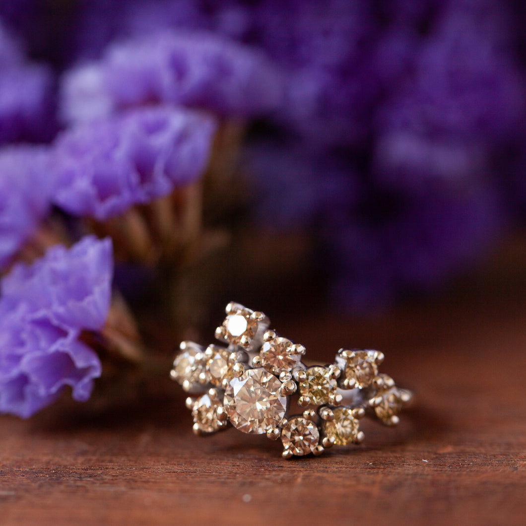 Champagne diamonds cluster ring