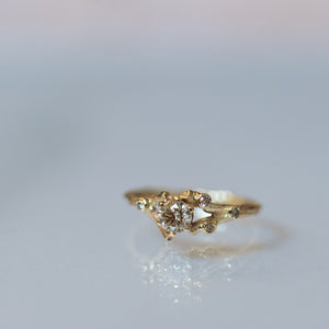 Asymmetrical spreading branch ring set with champagne diamonds