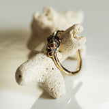 Raw Meteorite and rubies gold ring