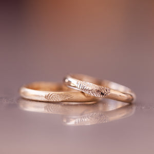 Raw finger-prints wedding rings