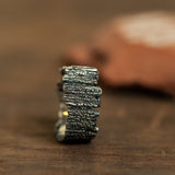 Messy grooved tree trunk silver ring