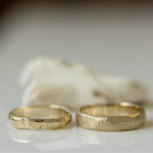 Chubby faceted& landscape wedding rings