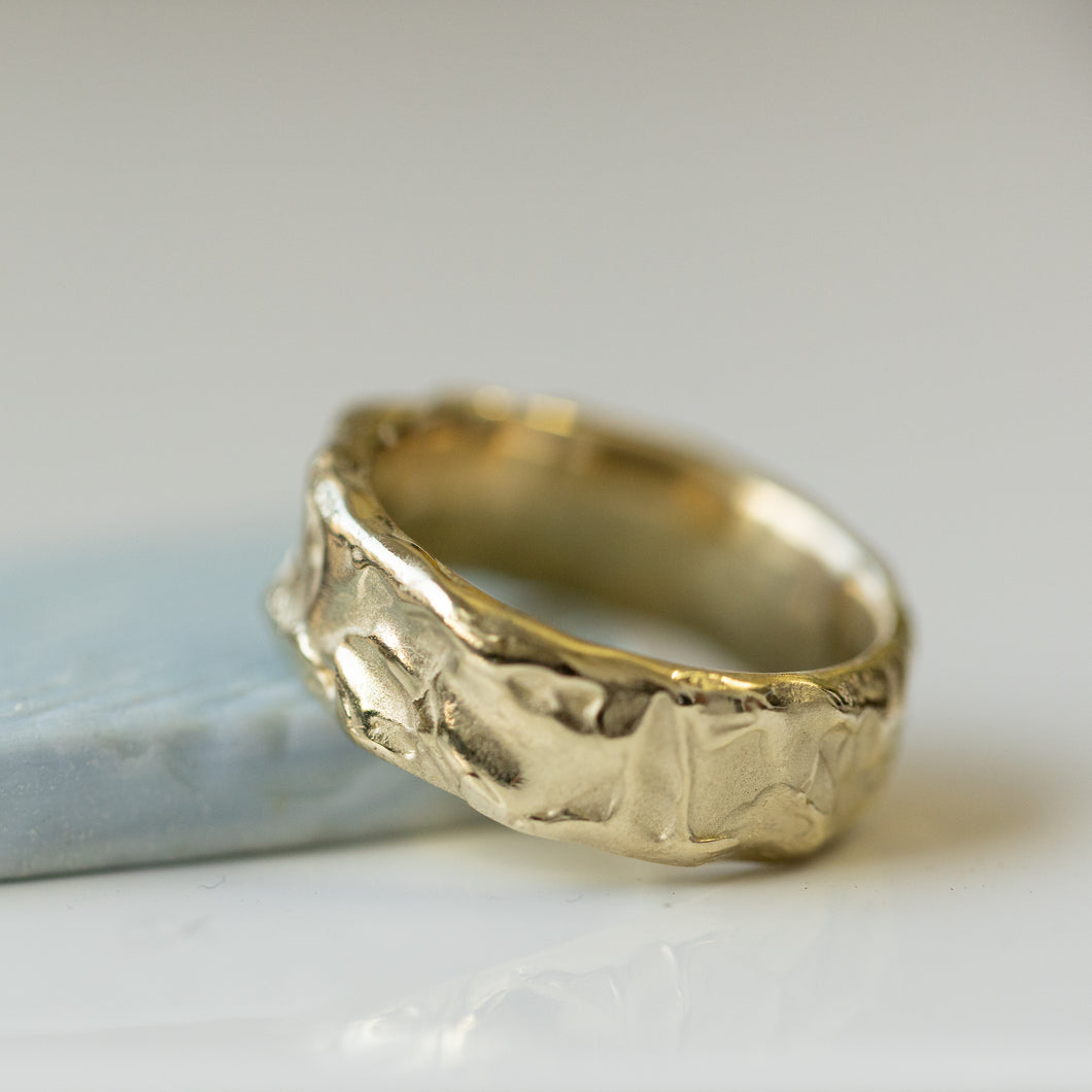 Raw textured wide gold ring