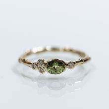 Load image into Gallery viewer, Asymmetric branch ring with green sapphire and diamonds
