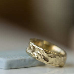 Raw textured wide gold ring