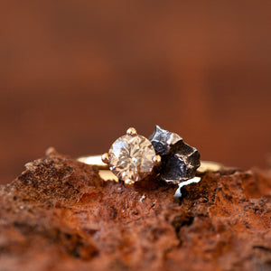 Solitaire Meteorite diamond ring