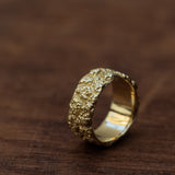 Wide cracked bark gold ring