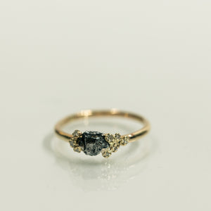 Meteorite and diamonds cluster ring