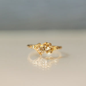 Asymmetrical spreading branch ring set with champagne diamonds