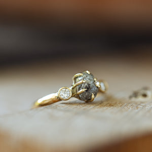 Raw diamond & white cut diamonds gold ring