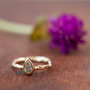 Large champagne pear branch ring