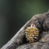 Gold plated pinecone necklace with stone