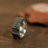 Wide grooved trunk silver ring
