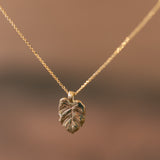 Monstera leaf gold pendant