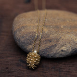14k gold pinecone set with stone necklace