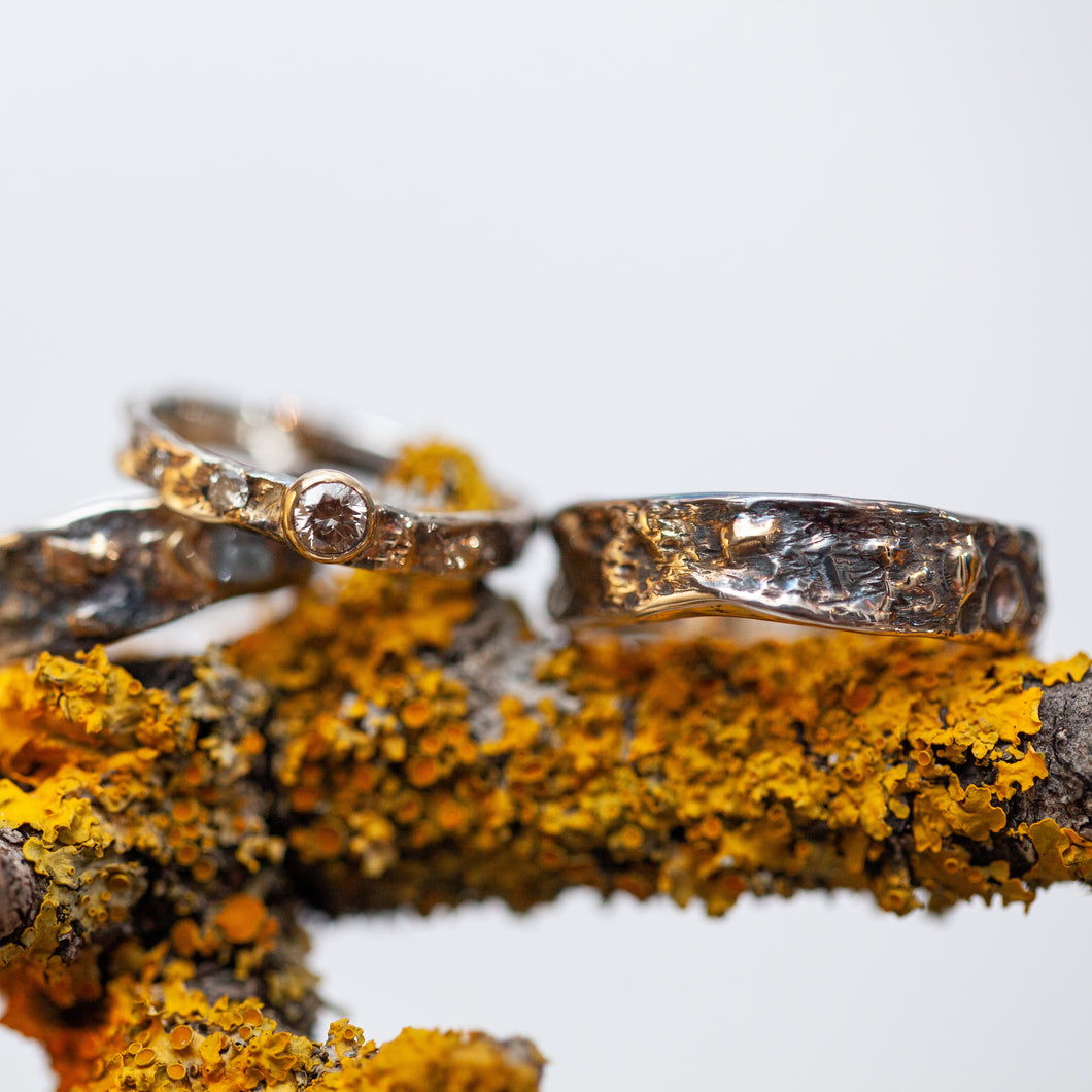 Deep raw silver & gold ring
