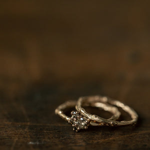 Branch cluster ring with champagne diamonds