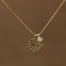 Load image into Gallery viewer, Philodendron leaf pendant with white diamond
