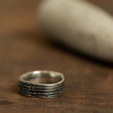 Silver Ring with Arranged Stripes and Coal Texture
