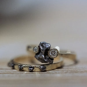 Tri stone Meteorite gold ring