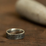 Silver Ring with Arranged Stripes and Coal Texture