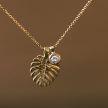 Load image into Gallery viewer, Philodendron leaf pendant with white diamond
