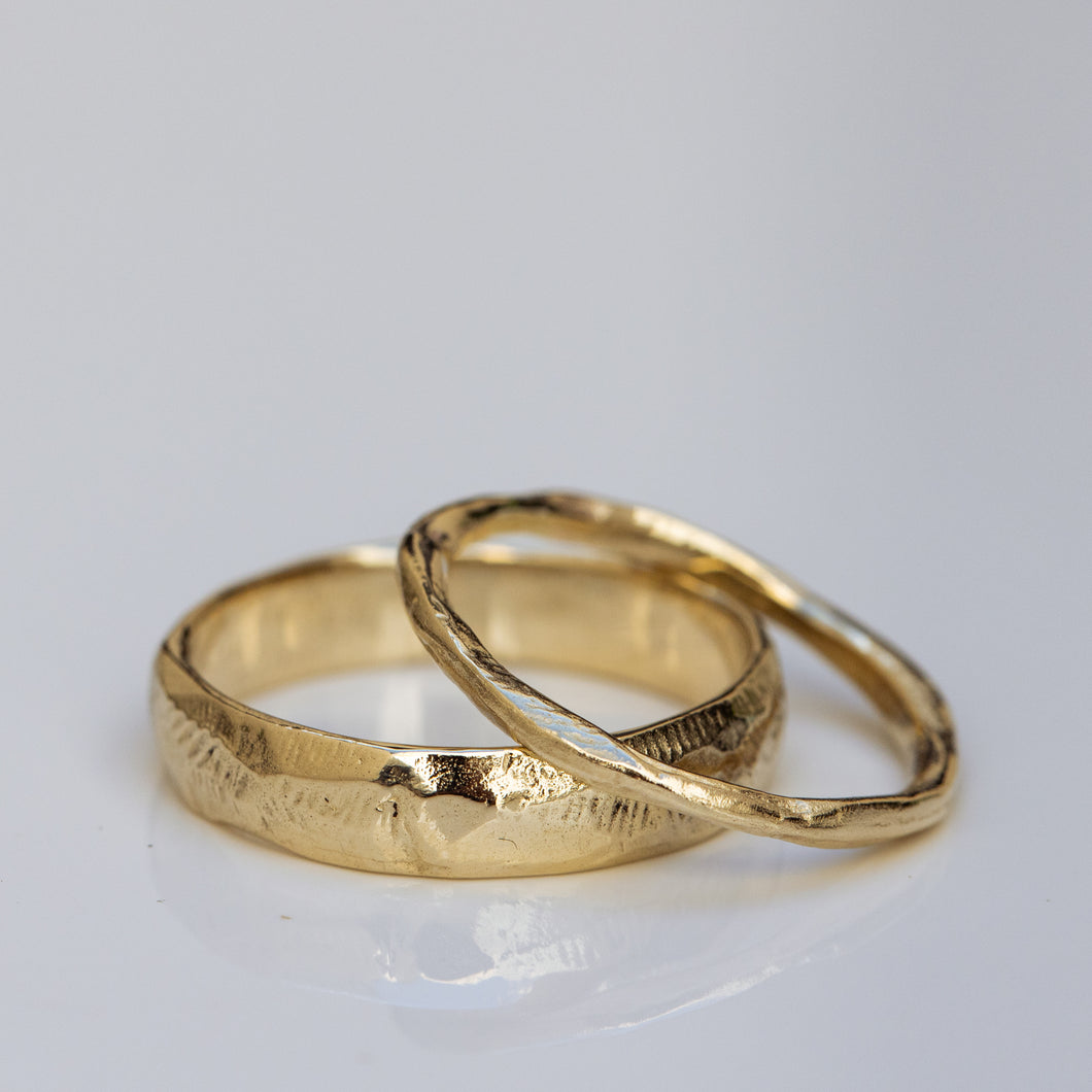 Thin raw & Chubby faceted wedding rings