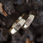 Thick square finger print wedding ring