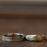 Raw straight edge & Striped branch textured wedding rings