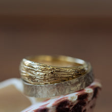 Load image into Gallery viewer, Raw straight edge &amp; Striped branch textured wedding rings
