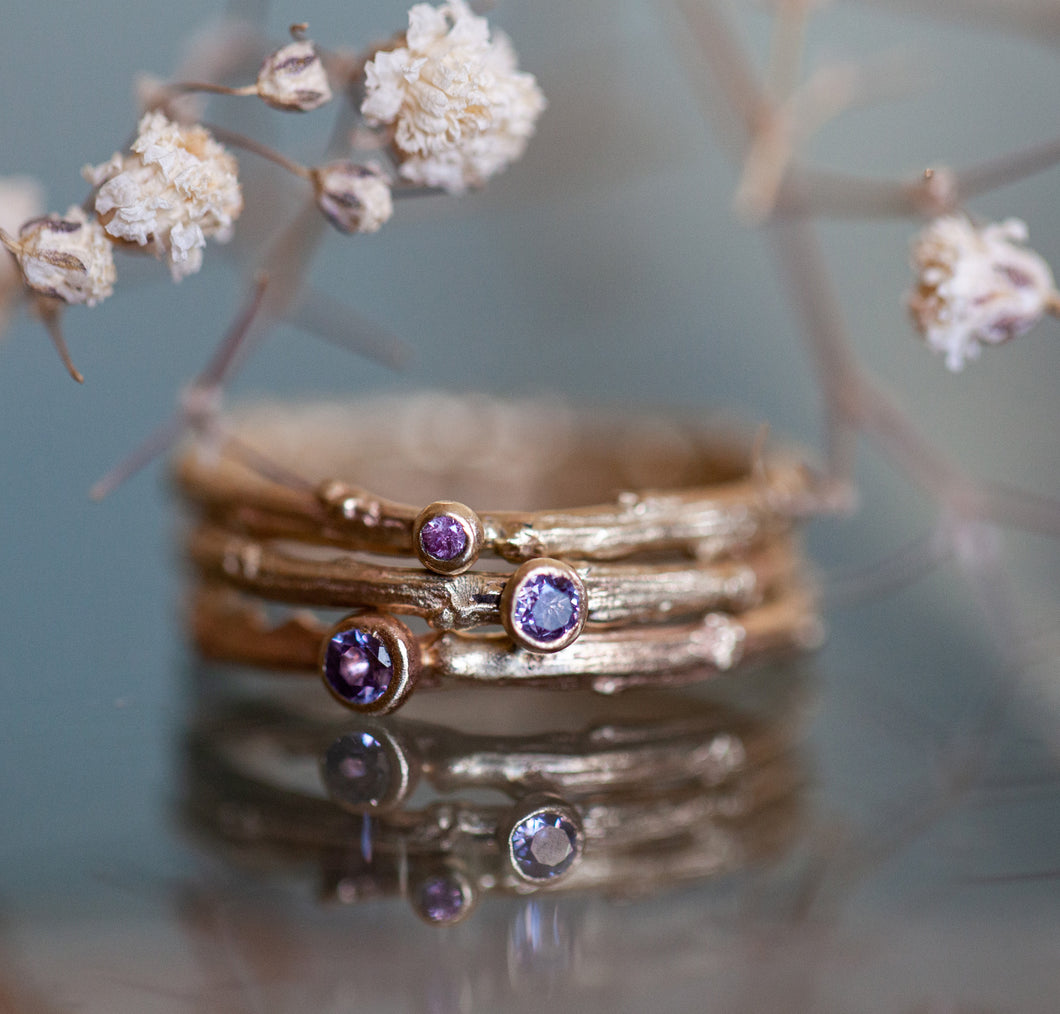 Purple sapphire branch rings