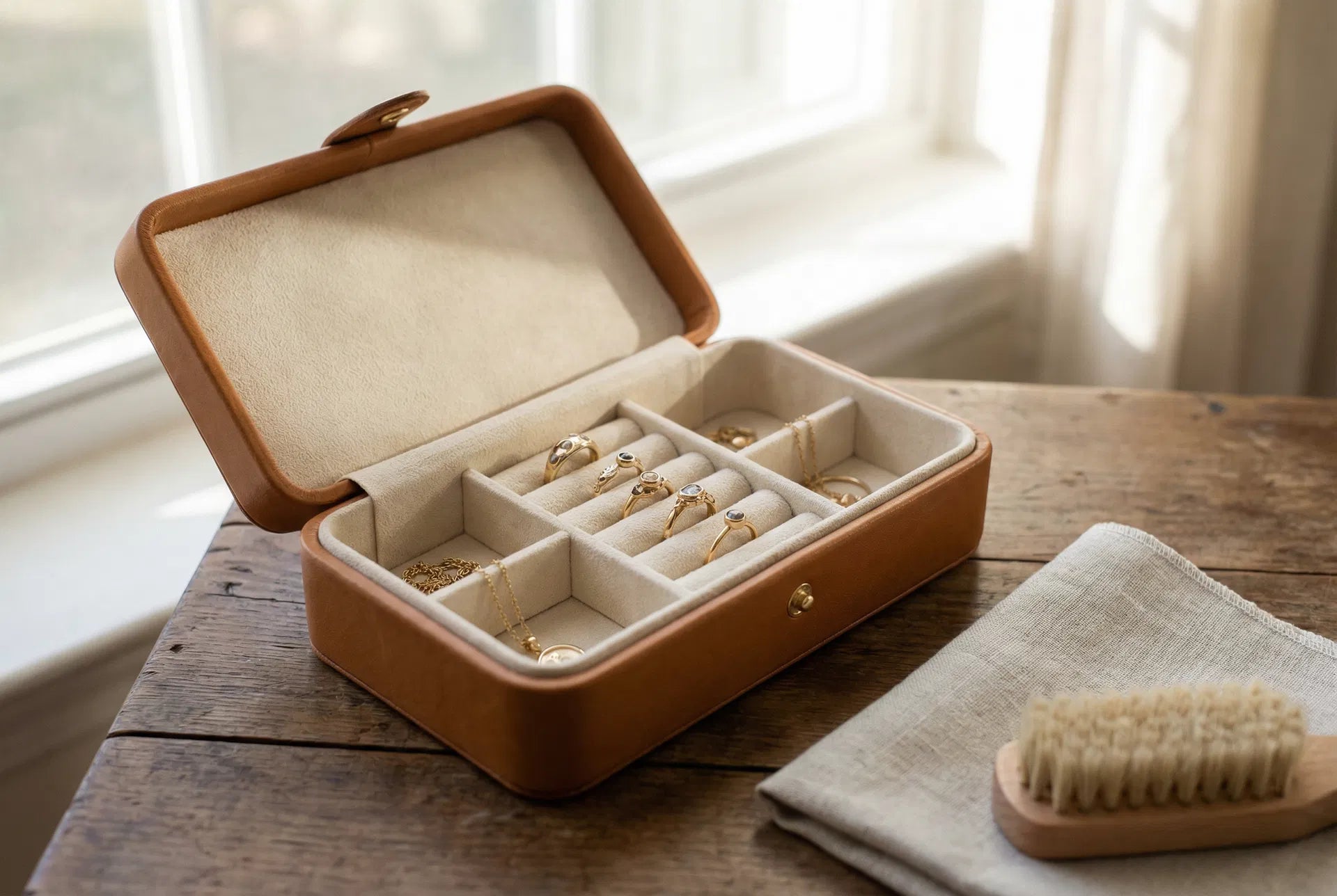 Luxury jewelry storage box with gold pieces